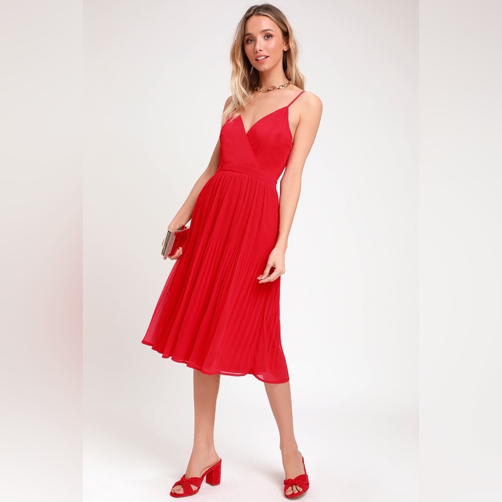Lulus “Love for You” Red Pleated Midi Dress